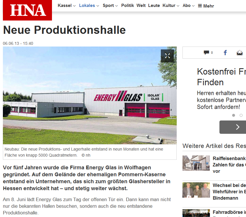 Vor fünf Jahren wurde die Firma Energy Glas in Wolfhagen gegründet. Auf dem Gelände der ehemaligen Pommern-Kaserne entstand ein Unternehmen, das sich zum größten Glashersteller in Hessen entwickelt hat – und stetig weiter wächst.  Am 8. Juni lädt Energy Glas zum Tag der offenen Tür ein. Dann kann man nicht nur die bekannten Hallen besuchen, sondern auch die neu entstandene Produktionshalle.