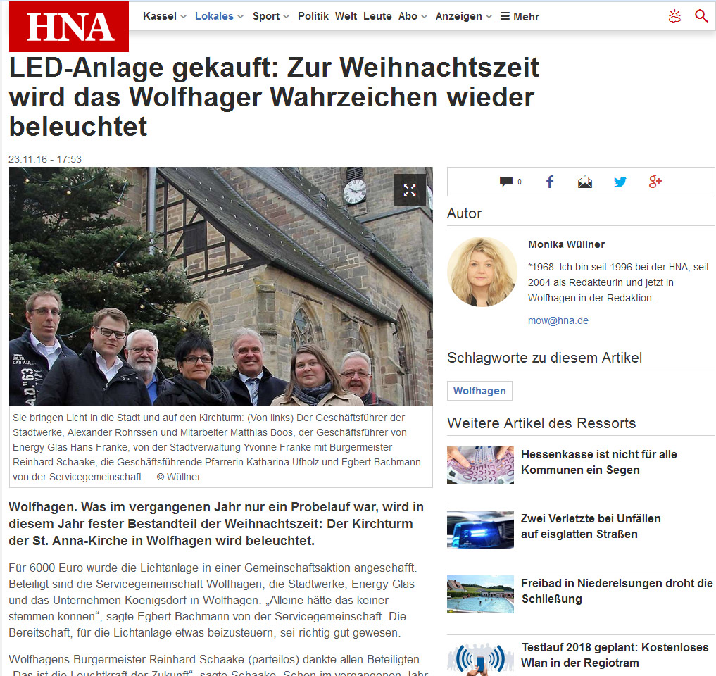 Wolfhager Wahrzeichen beleuchtet